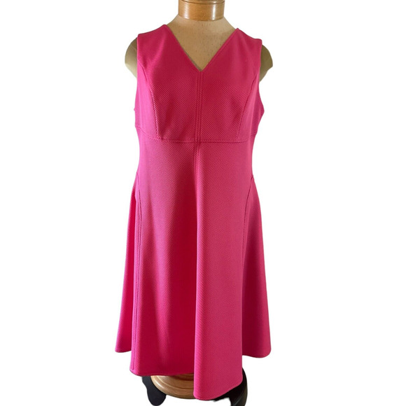 London Times Woman Pink 14W Sleeveless Dress V-Neck Flared Skirt - Picture 1 of 13